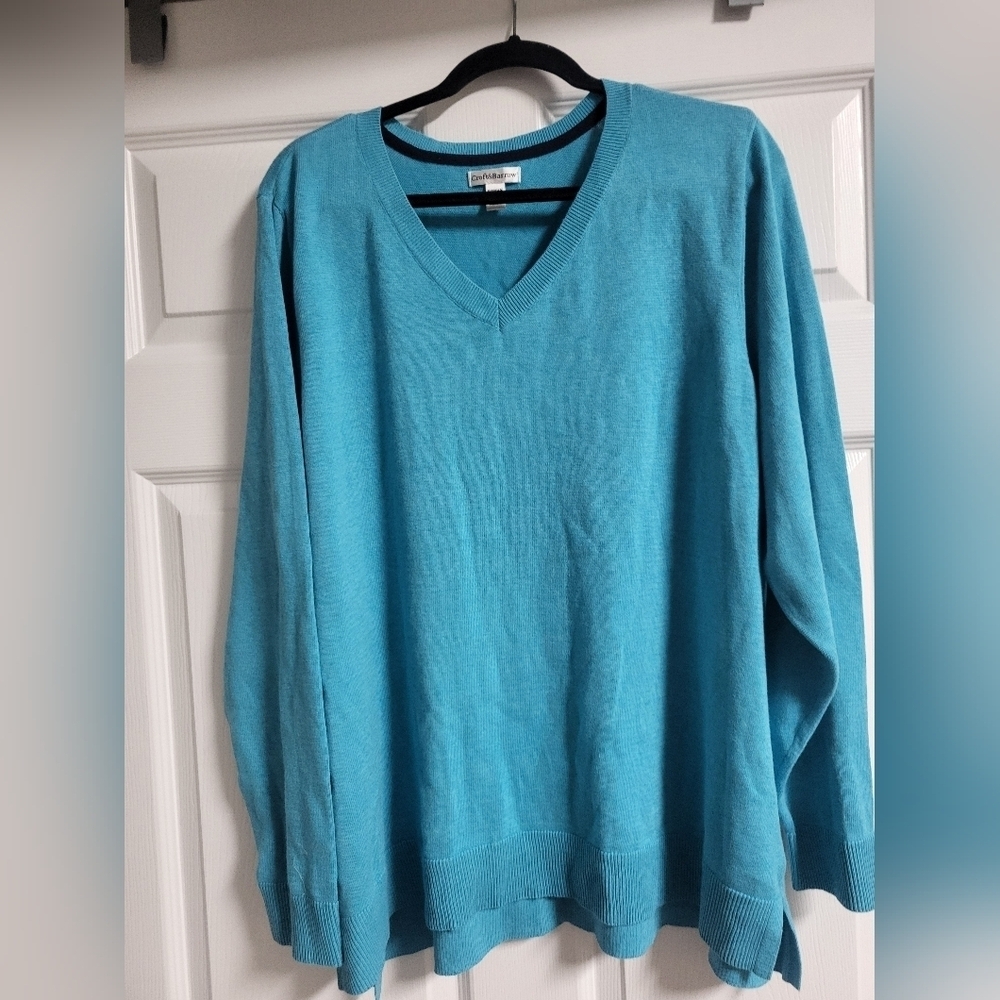 Croft and Barrow - NWOT - Womens, V-Neck, Turquoise Sweater- Size 3X
